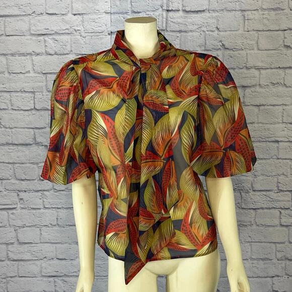 CQ by CQ Multicolored top with big Puff sleevse size large - Picture 1 of 12